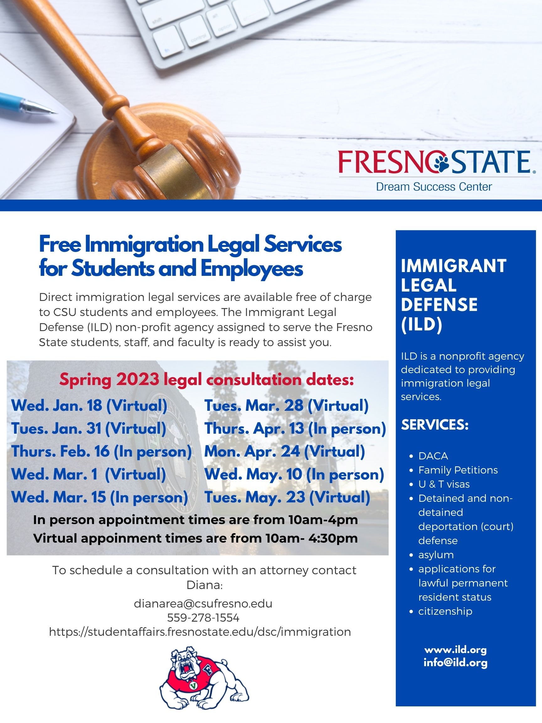 Flyer of spring dates for immigration consultations