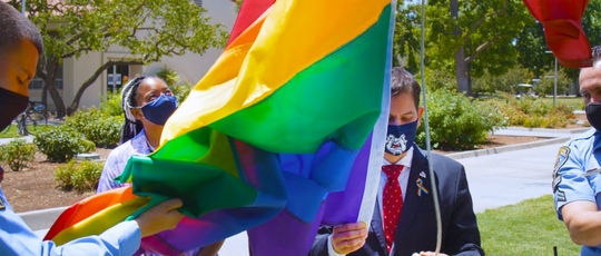pride flag with staff