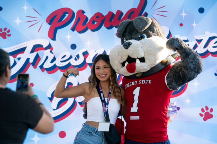 student with timeout mascot
