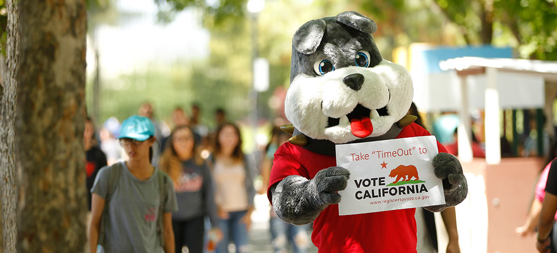 TimeOut with Vote California sign
