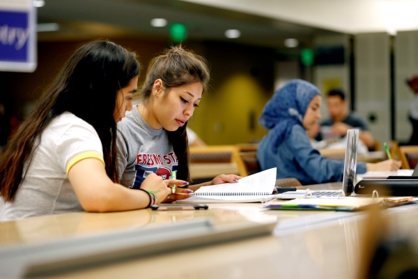 Students talking at Tutoring Table