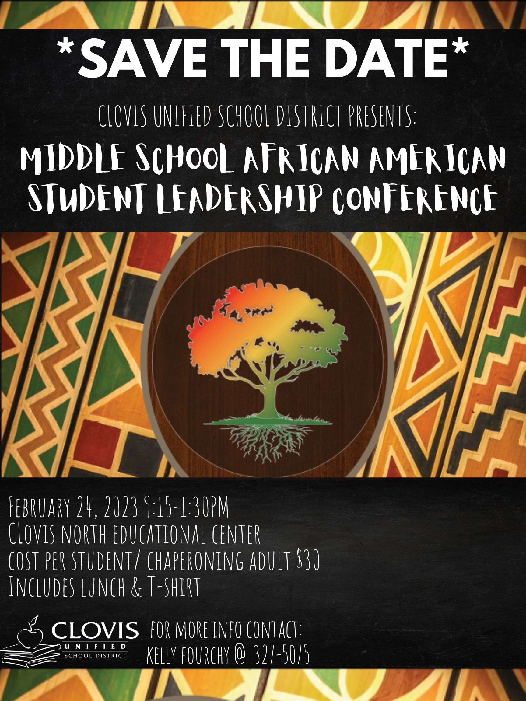 Clovis Unified African American student leadership conference flyer for 2023