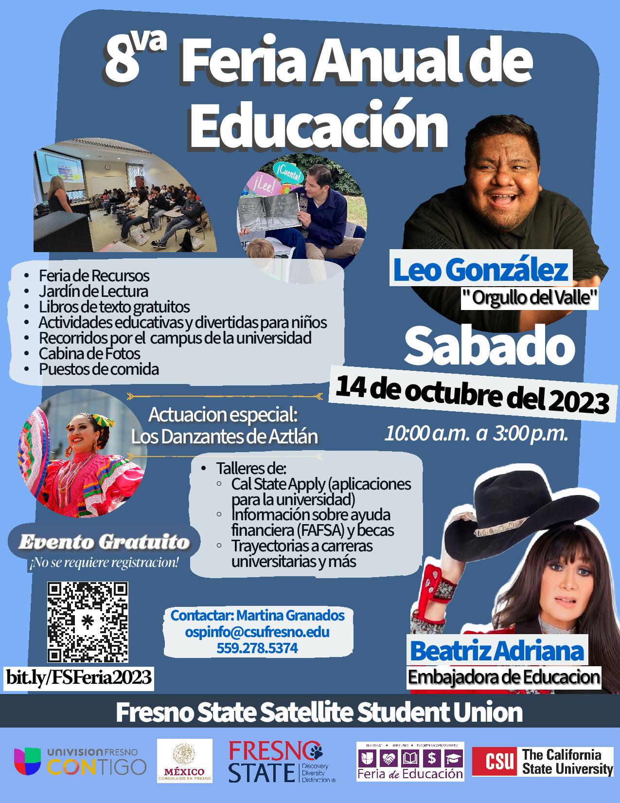 fresno state feria flyer event held on saturday, october 14, 2023 from 10 am to 3pm at the satellite student union