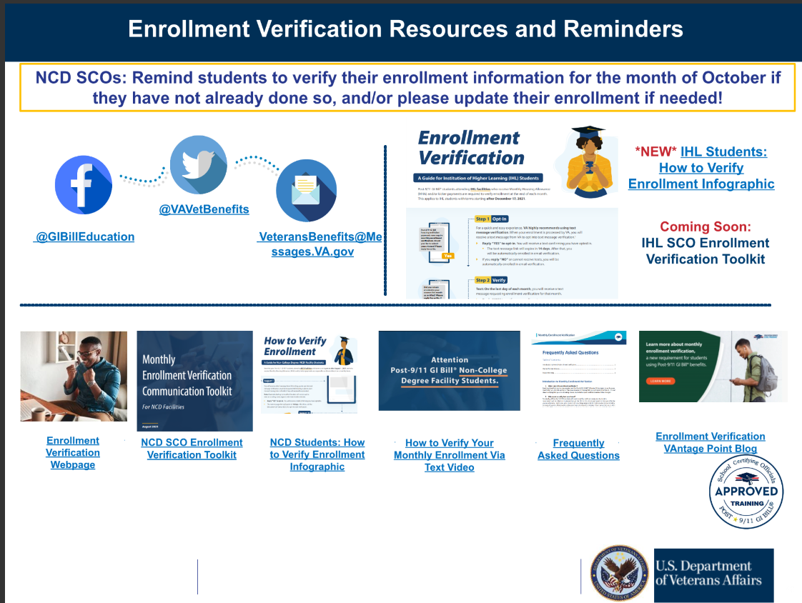 Enrollment Verification Resources and Reminders