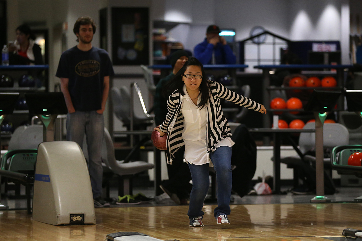 Students bowling at the Bulldog Bowl