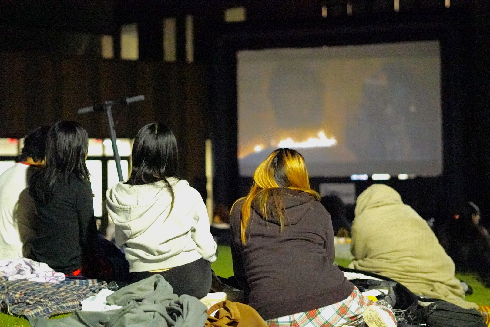 A group of students at a movie night
