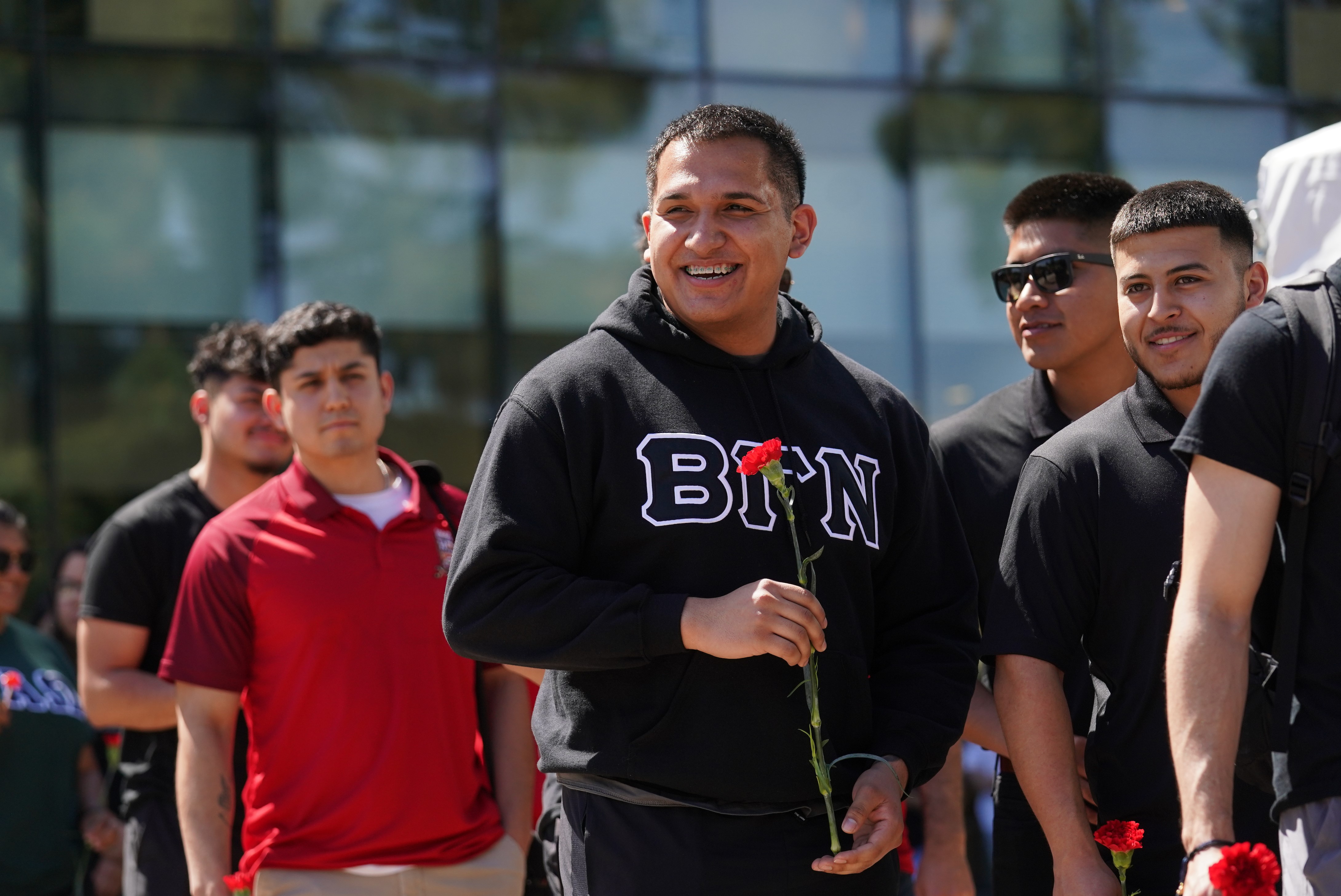 A member of a USFC fraternity shows his appreciation at Cesar Chavez day