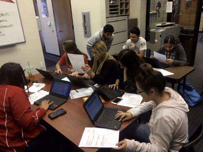 Students working on college applciations