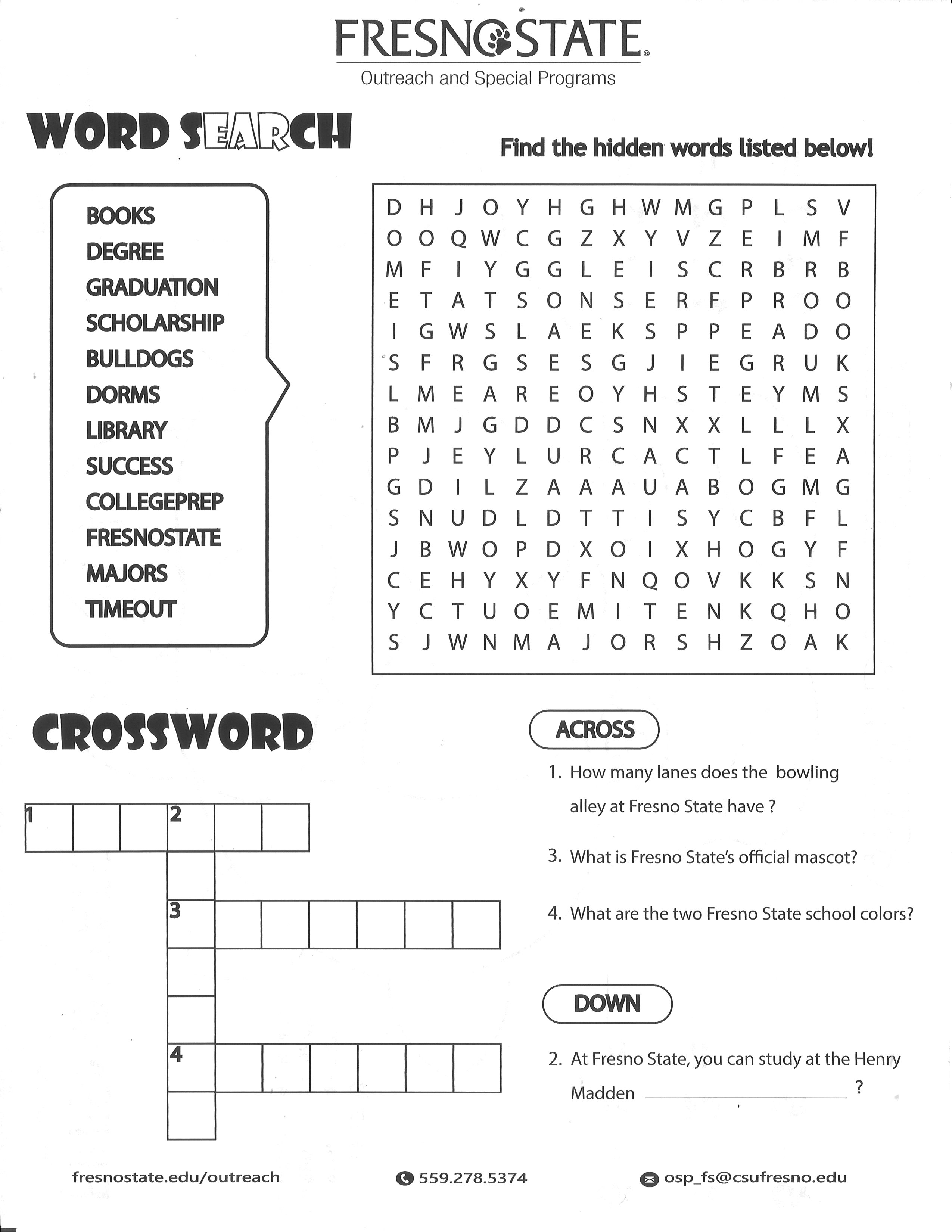 word search and crossword puzzle activity worksheet for k-8 students